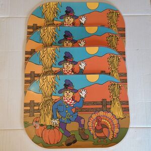 Vintage B of A 4 Reversible Placemats Jack O Lantern Pumpkins Scarecrow Set 4